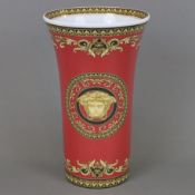 Versace -Vase 'Medusa' für Rosenthal - Zylinderform mit auskragendem Rand, Boden mit gold/schwarzem