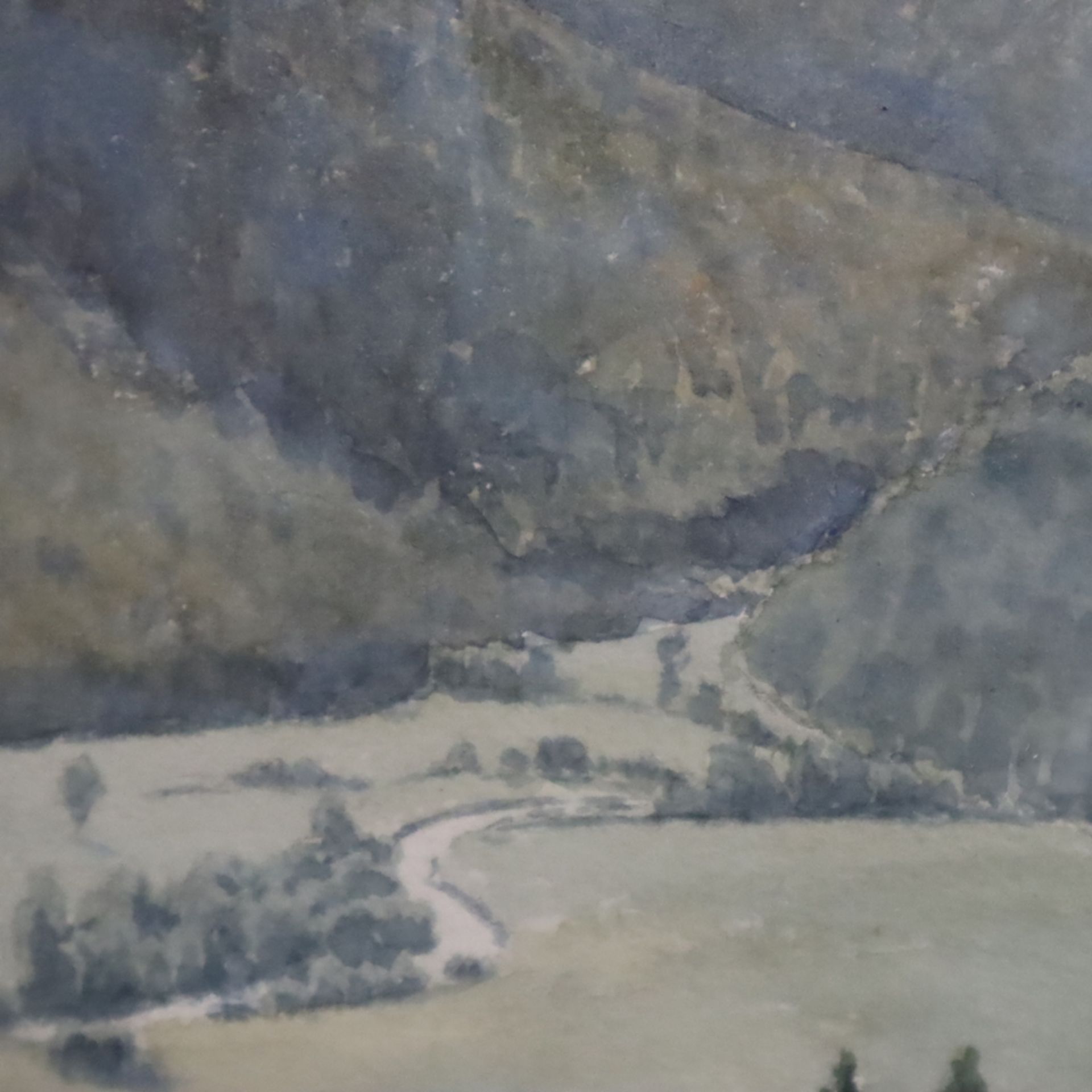 Franke, Hanny (1890 Koblenz - 1973 Frankfurt/Main) - Hügellandschaft mit Blick ins Tal, Aquarell, u - Bild 5 aus 8