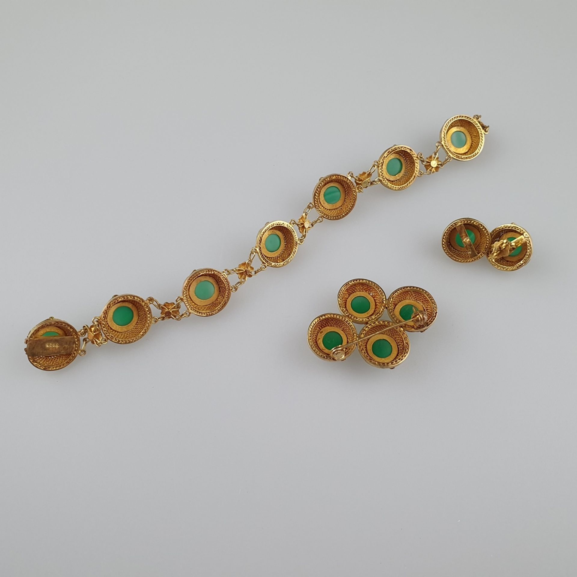 Filigranes Jade-Schmuckset - 5-tlg, bestehend aus Halskette (L.ca.48cm), Armband (L.ca.17,7cm), Bro - Image 4 of 9