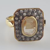 Diamantring - Sterlingsilber, vergoldet, besetzt mit Diamant im Rosenschiff, Ringgröße ca. 17,5 mm,