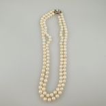 Perlencollier - 2-reihig, Verschluss aus 585er Weißgold mit Perlenbesatz, 114 runde Perlen von ca.7