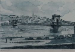 Unbekannter Künstler (20.Jh.) - Ansicht von Budapest mit der Kettenbrücke, um 1950, Radierung auf P