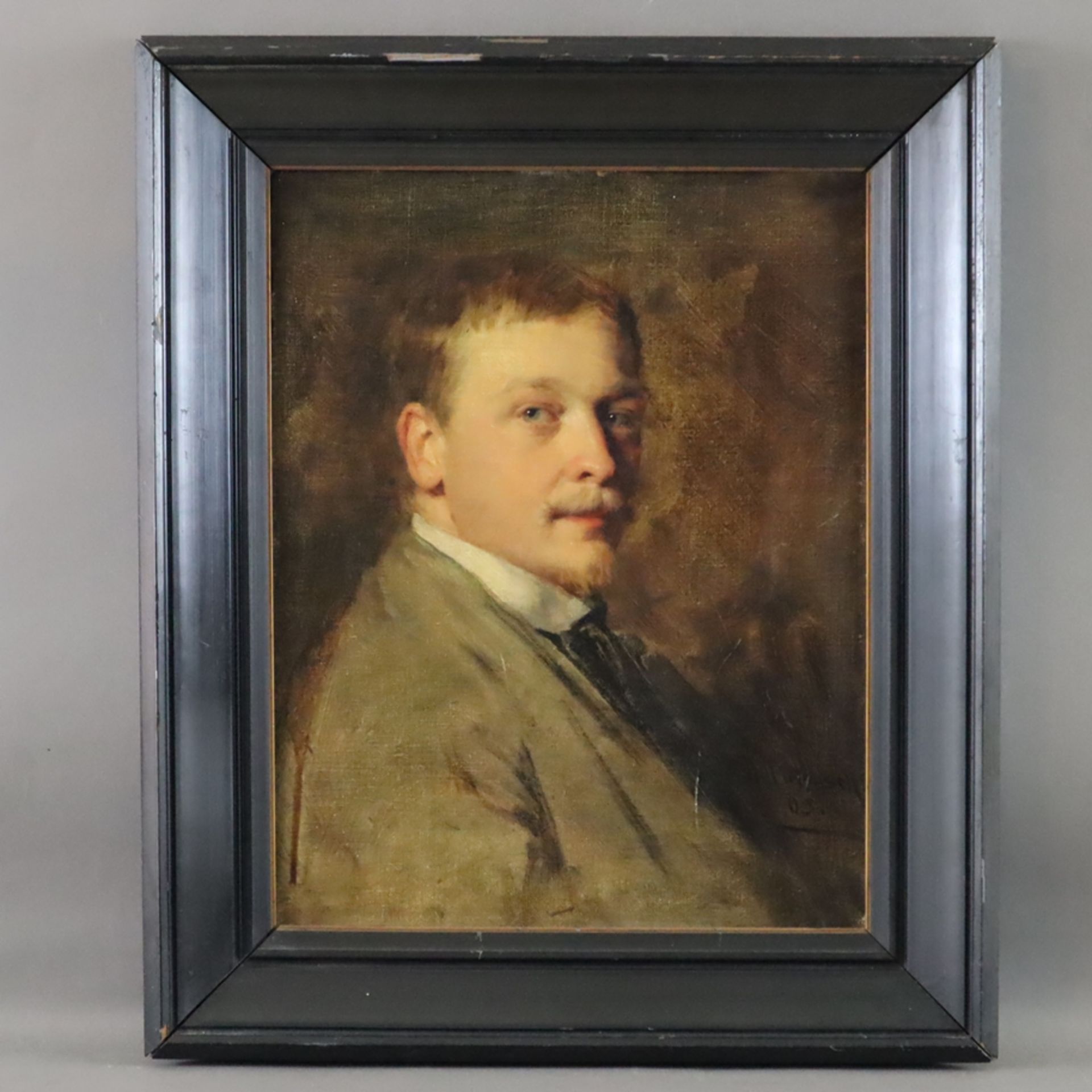 Bildnismaler um 1900- Eindringliches Portrait eines jungen Mannes mit blondem Haar, Öl auf Leinwand - Bild 8 aus 8