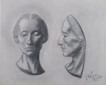 Weyrauch, L. (19./20.Jh.) - Frauenkopfstudie, 1906, schwarze Kohle auf Papier, weiß gehöht, unten r