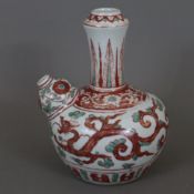 Kendi - China, Porzellan, gebauchter Korpus mit rundem Seitenaufsatz und langem schmalem Hal, rundu