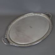 Serviertablett- England, Anfang 20.Jh, versilbert, ovale Form, im Spiegel graviertes Besitzermonogr