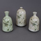 Konvolut Flaschengefäße - 3-tlg, Japan/China, diverse Ausführungen, jeweils mit fein gemalten Bambu