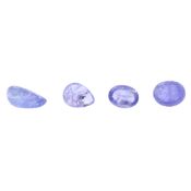 Vier violett-blaue Tansanite - lose Cabochon-Formen von zusammen 9,60ct, transparent, Wertgutachten