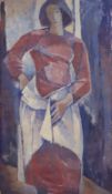 Maler/in im Stil der frühen Moderne -20.Jh.- Portrait einer jungen Frau im roten Kleid, Öl auf Papi