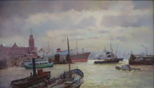 Schürmann, E.R. (1898-?, Düsseldorfer Marinemaler) - "Hamburger Hafen", Öl auf Leinwand, unten rech