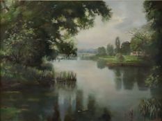 Witterstätter, Paul (1892-1966) - Sommerpartie am Gewässer, Öl auf Faserplatte, unten links signier