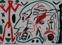 Penck, A. R. (1939 - 2017) - "Schlammschlacht der Dichter", Multiple, handsignierte Postkarte, PP-A