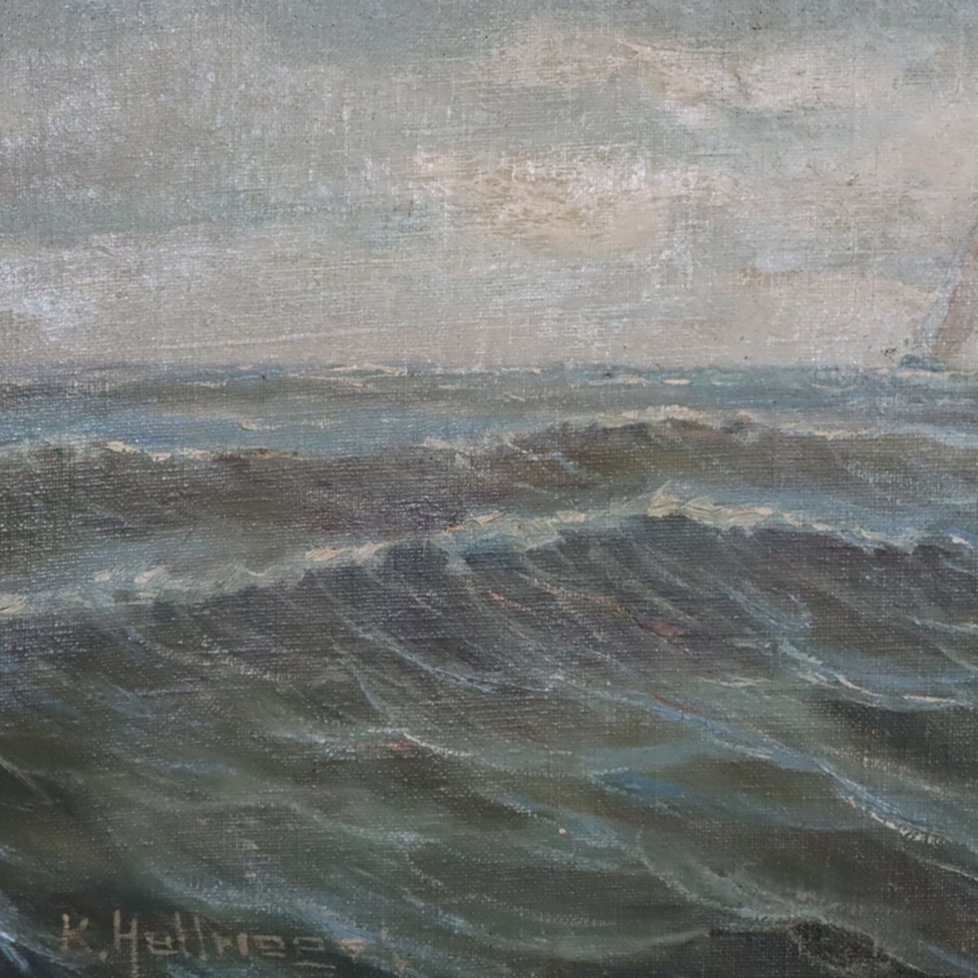 Hellriegel, K. (Marinemaler, um 1900) - Seestück, Öl auf Leinwand, unten links signiert "K.Hellrieg - Image 4 of 8