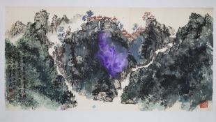 Chinesisches Rollbild - Wu Yesheng (吴叶生) (*1965 Shexian, Anhui) - Felsenlandschaft, Mischtechnik au