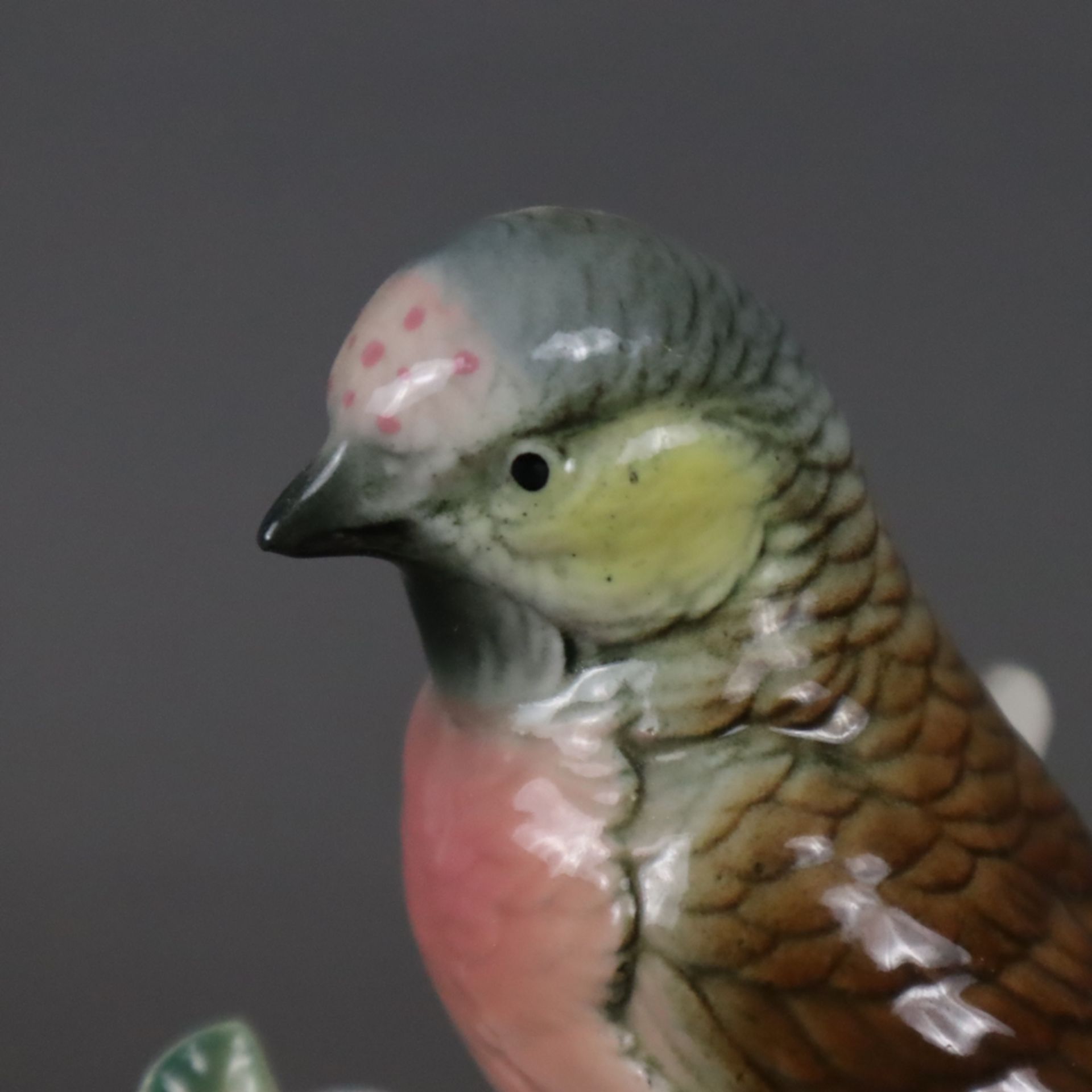 Vogelfigur "Bluthänfling"- Ens, 20.Jh., Porzellan, polychrom bemalt, naturalistische Darstellung au - Image 2 of 7