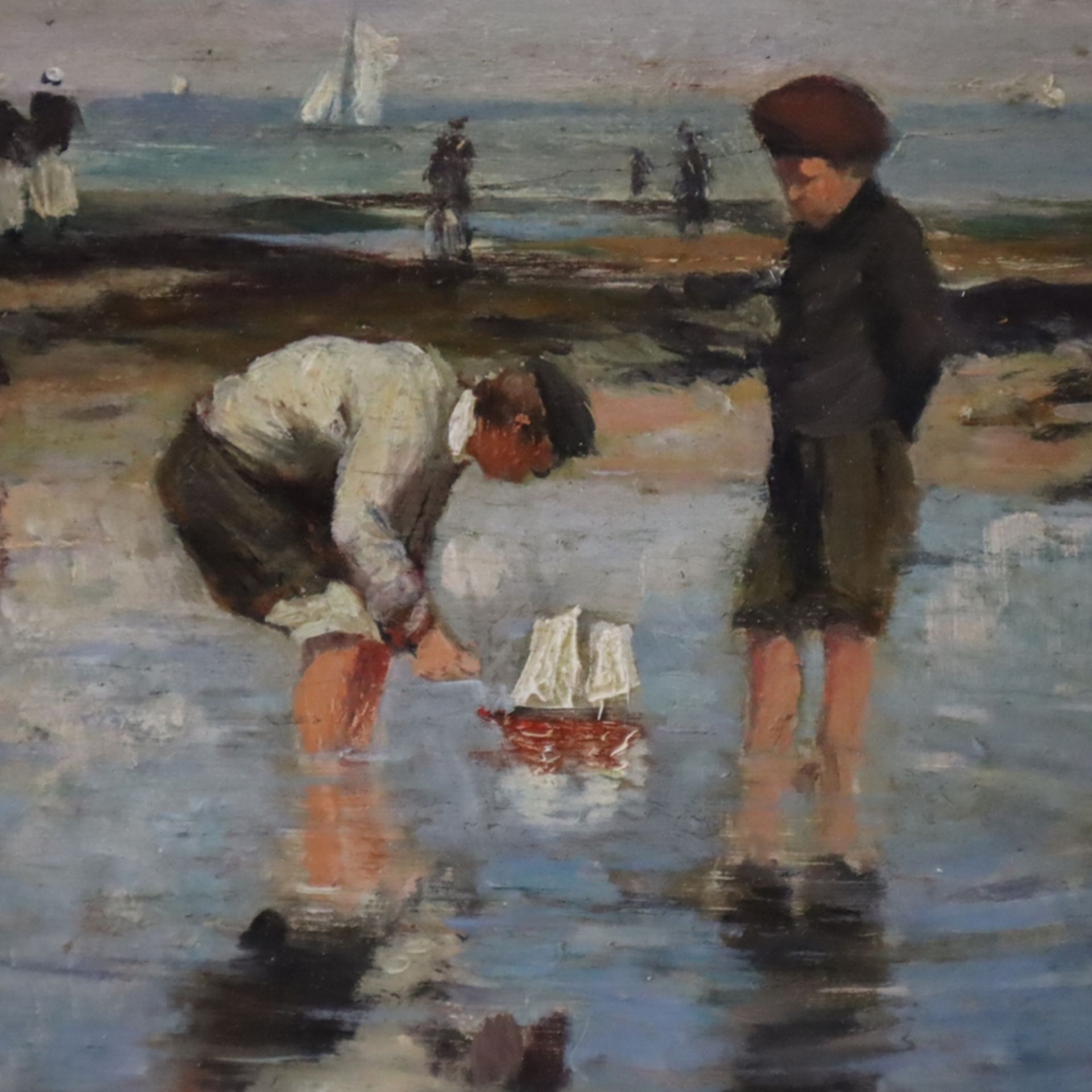 Gilbert, Victor Gabriel (1847 Paris-1935 ebd.) - Spielende Kinder am Meeresstrand, Öl auf Holz, unt - Image 2 of 9