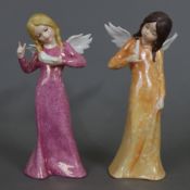 Zwei Weihnachtsengel - Goebel, Keramik, polychrom bemalt, 1x Engel mit Kerze, Modellnr. 41 153 24, 