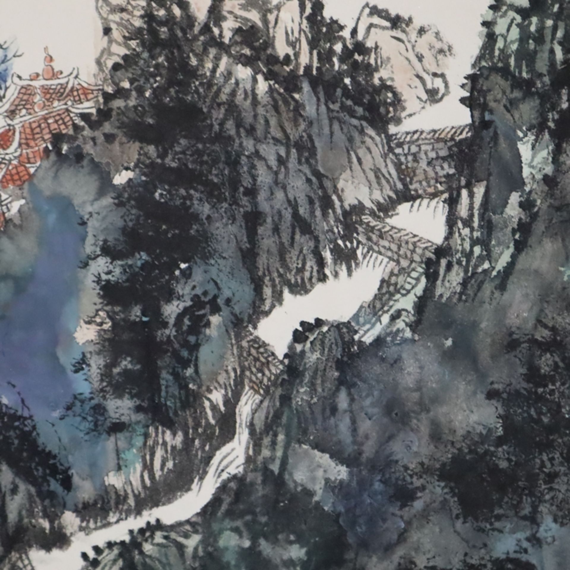 Chinesisches Rollbild - Wu Yesheng (吴叶生) (*1965 Shexian, Anhui) - Felsenlandschaft, Mischtechnik au - Bild 6 aus 12