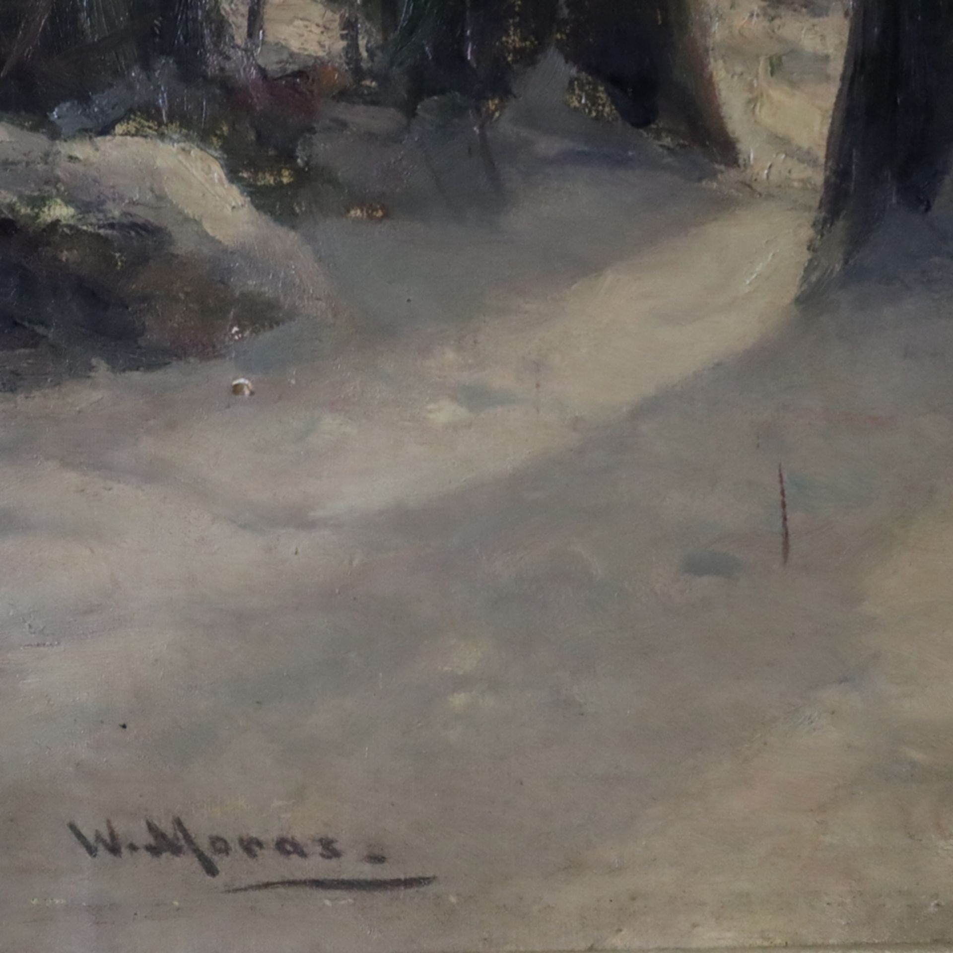 Moras, Walter (1856-1925) - Winterwald, Öl auf Leinwand, unten signiert "W.Moras", ca.96x136cm, Rah - Bild 8 aus 10