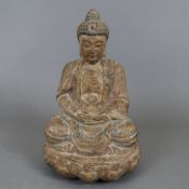 Sitzender Buddha Amitabha - Holz geschnitzt, vollrunde Darstellung des meditierenden Buddha Amitabh