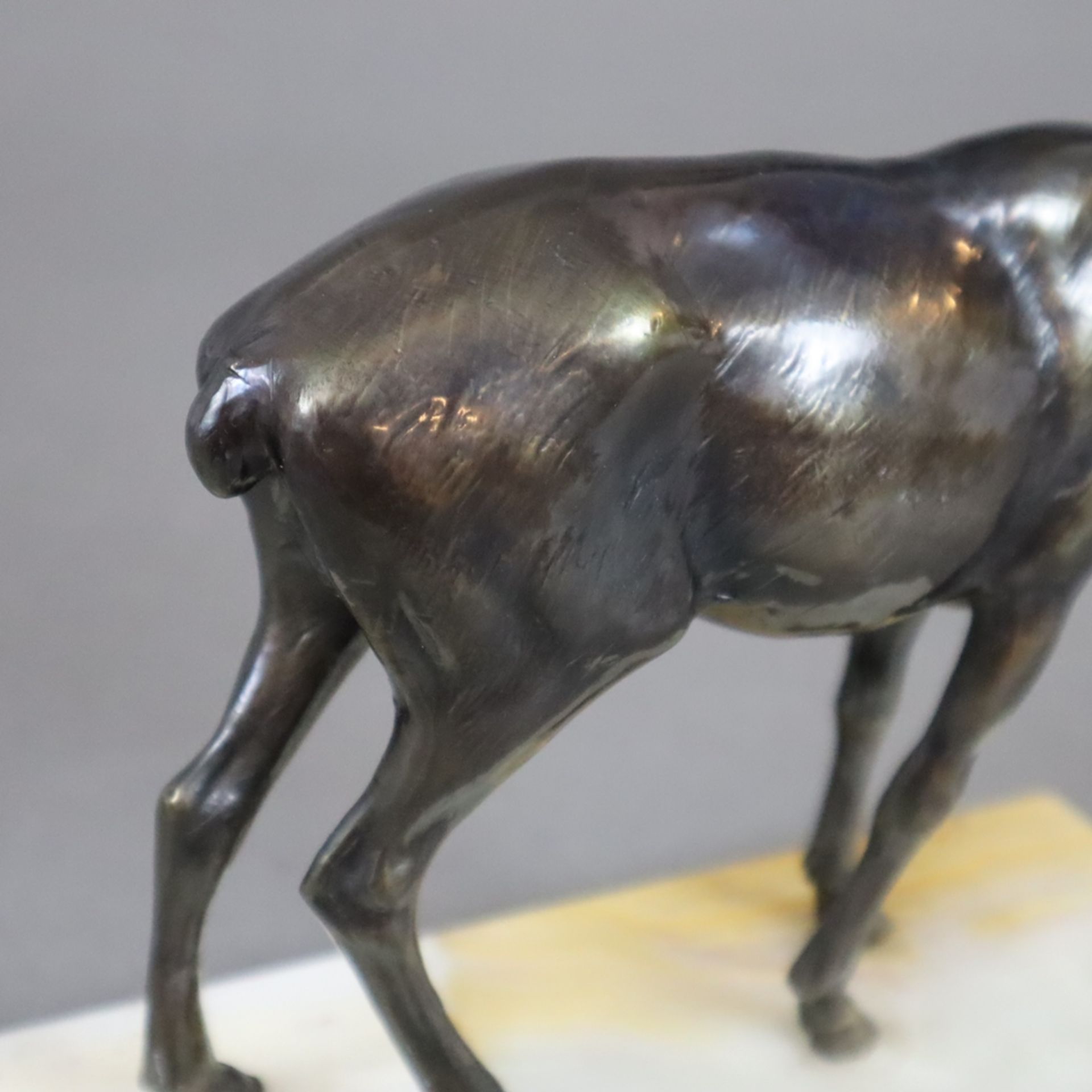 Tierfigur "Röhrender Hirsch" - Metallguss, bronziert, vollrunde Figur eines Hirschen auf rechteckig - Image 5 of 6