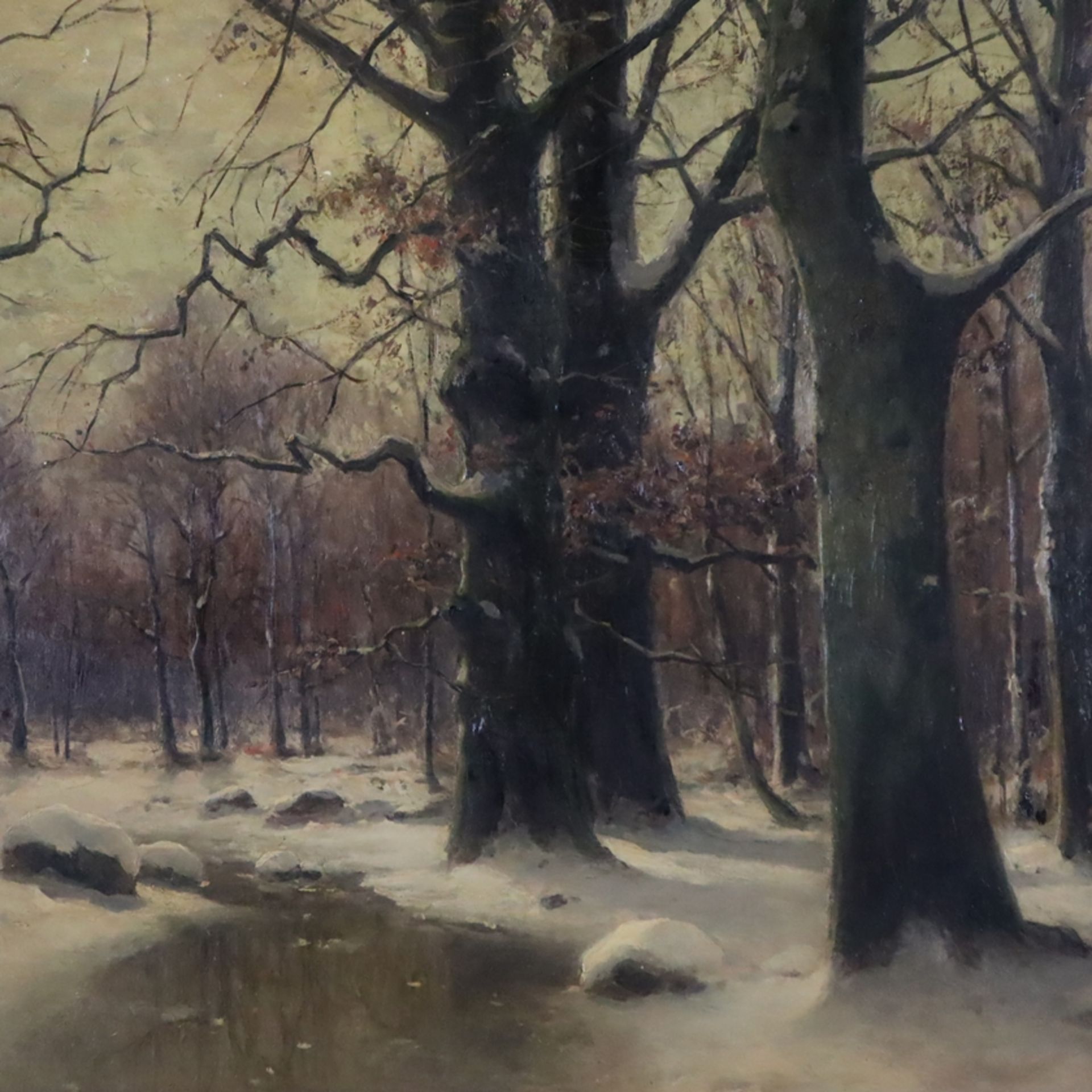 Moras, Walter (1856-1925) - Winterwald, Öl auf Leinwand, unten signiert "W.Moras", ca.96x136cm, Rah - Bild 5 aus 10