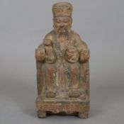 Glücksgott Lu Xing - Holzfigur im Ming-Stil, Lu Xing, der Gott des Wohlstands und der Fröhlichkeit,