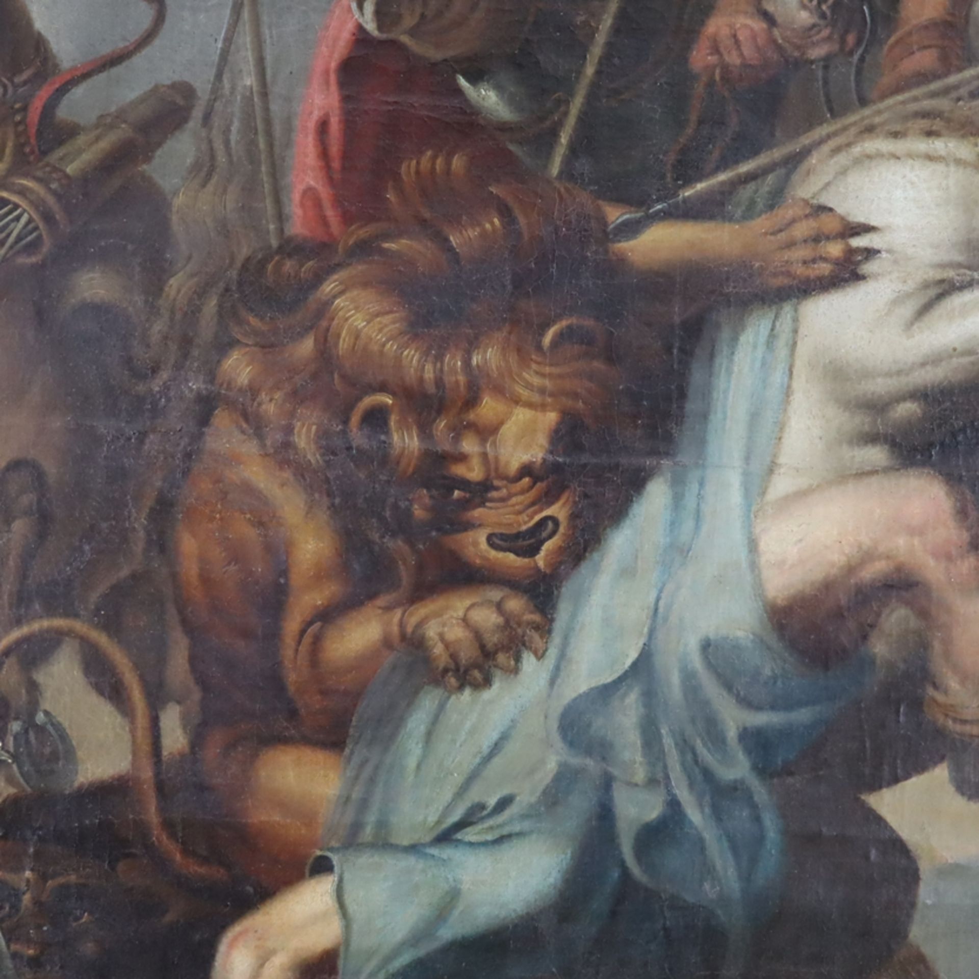 Jagdmaler/Kopist -18./19.Jh.- "Die Löwenjagd", Öl auf Leinwand, Kopie des großformatigen barocken J - Image 8 of 19