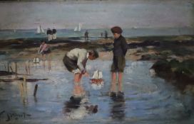 Gilbert, Victor Gabriel (1847 Paris-1935 ebd.) - Spielende Kinder am Meeresstrand, Öl auf Holz, unt