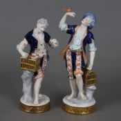 Zwei Porzellanfiguren "Vogelfänger" - Thüringen, 20.Jh., Porzellan, blau-, rot- und goldbemalt, jew