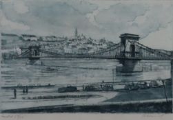 Unbekannte/r Künstler/in (20.Jh.) - Ansicht von Budapest mit Kettenbrücke, um 1950, Radierung auf P