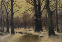 Moras, Walter (1856-1925) - Winterwald, Öl auf Leinwand, unten signiert "W.Moras", ca.96x136cm, Rah