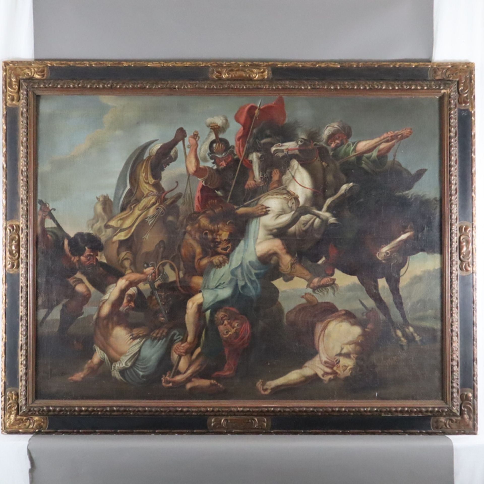 Jagdmaler/Kopist -18./19.Jh.- "Die Löwenjagd", Öl auf Leinwand, Kopie des großformatigen barocken J - Image 19 of 19