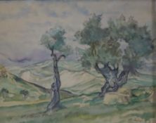 Sieck, Rudolf (1877 Rosenheim - 1957 Prien) - Landschaft mit knorrigen Olivenbäumen, Aquarell auf P