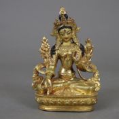 Weiße Tara (skt. sitatara) - Nepal/Tibet, Kupferlegierung vergoldet, kultisch bemalt, in padmasana 