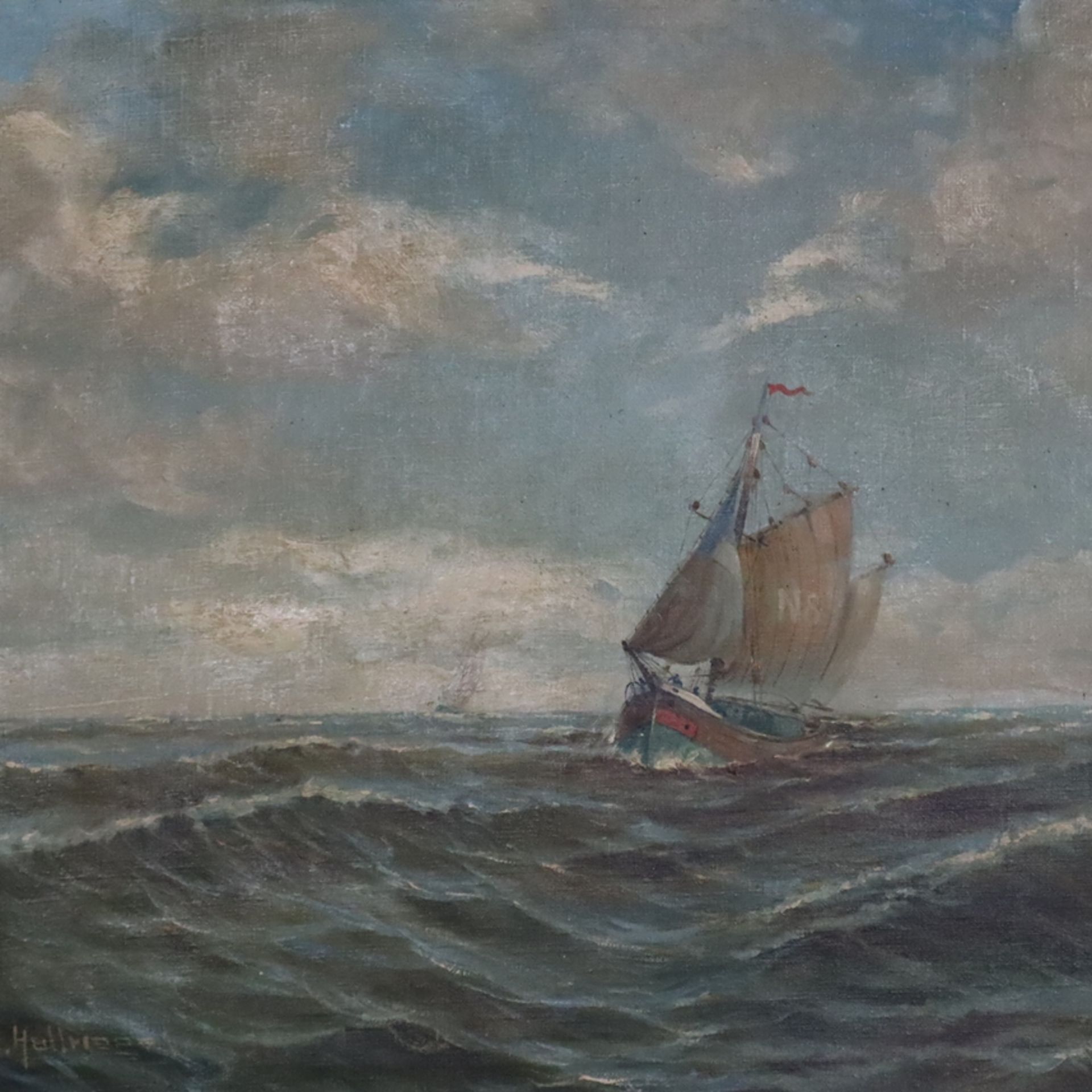 Hellriegel, K. (Marinemaler, um 1900) - Seestück, Öl auf Leinwand, unten links signiert "K.Hellrieg - Image 2 of 8
