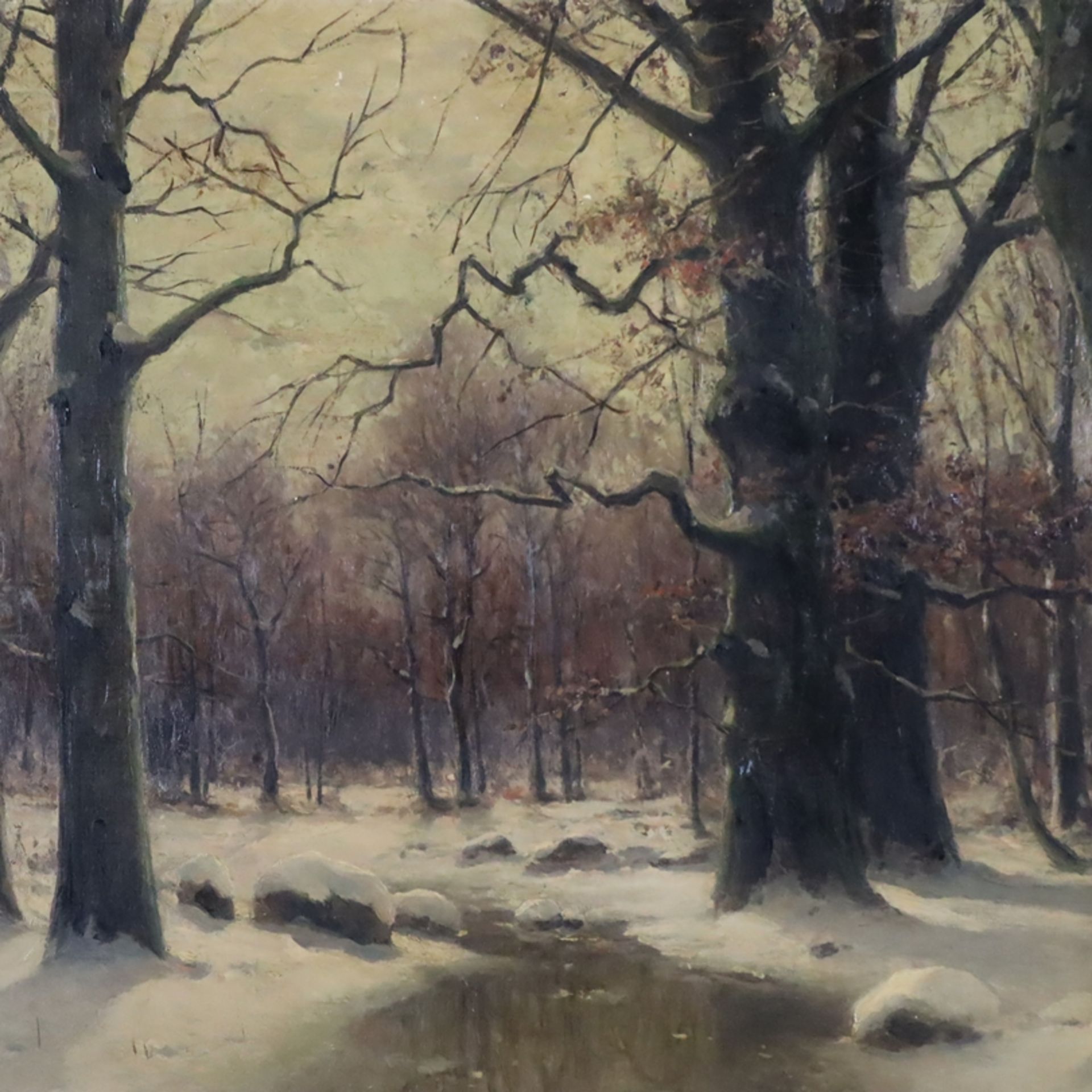 Moras, Walter (1856-1925) - Winterwald, Öl auf Leinwand, unten signiert "W.Moras", ca.96x136cm, Rah - Bild 2 aus 10