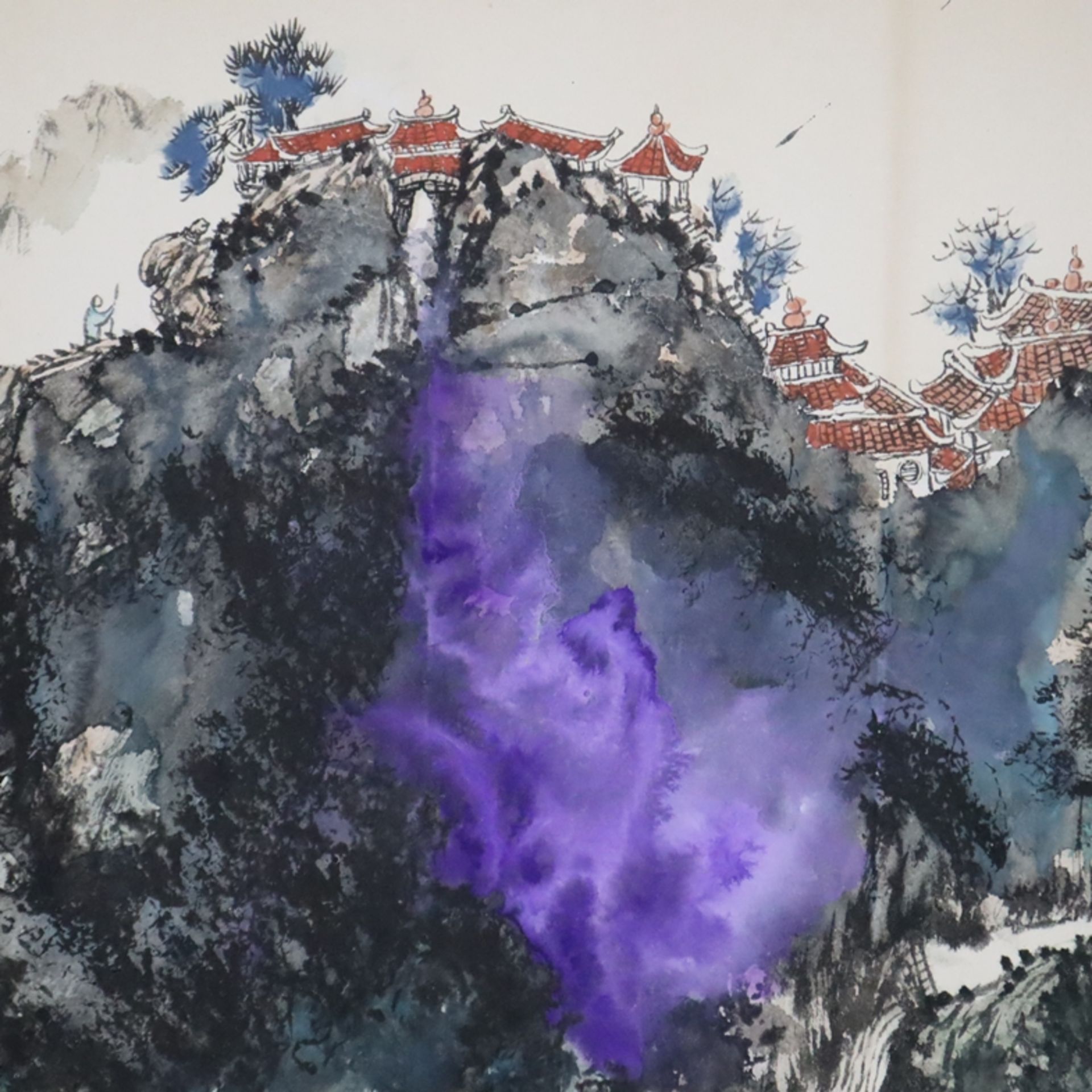 Chinesisches Rollbild - Wu Yesheng (吴叶生) (*1965 Shexian, Anhui) - Felsenlandschaft, Mischtechnik au - Bild 2 aus 12