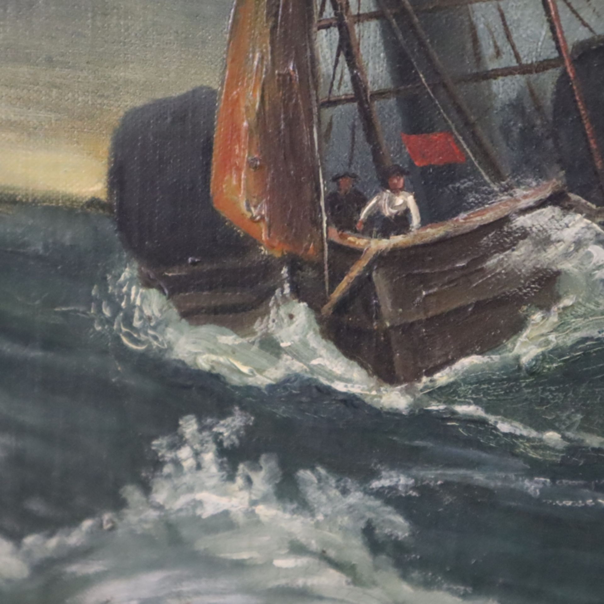 Unbekannter Künstler (20.Jh.) - Schiffe im Seesturm, Öl auf Leinwand, unsigniert, ca.41x57cm, Rahmu - Bild 4 aus 11