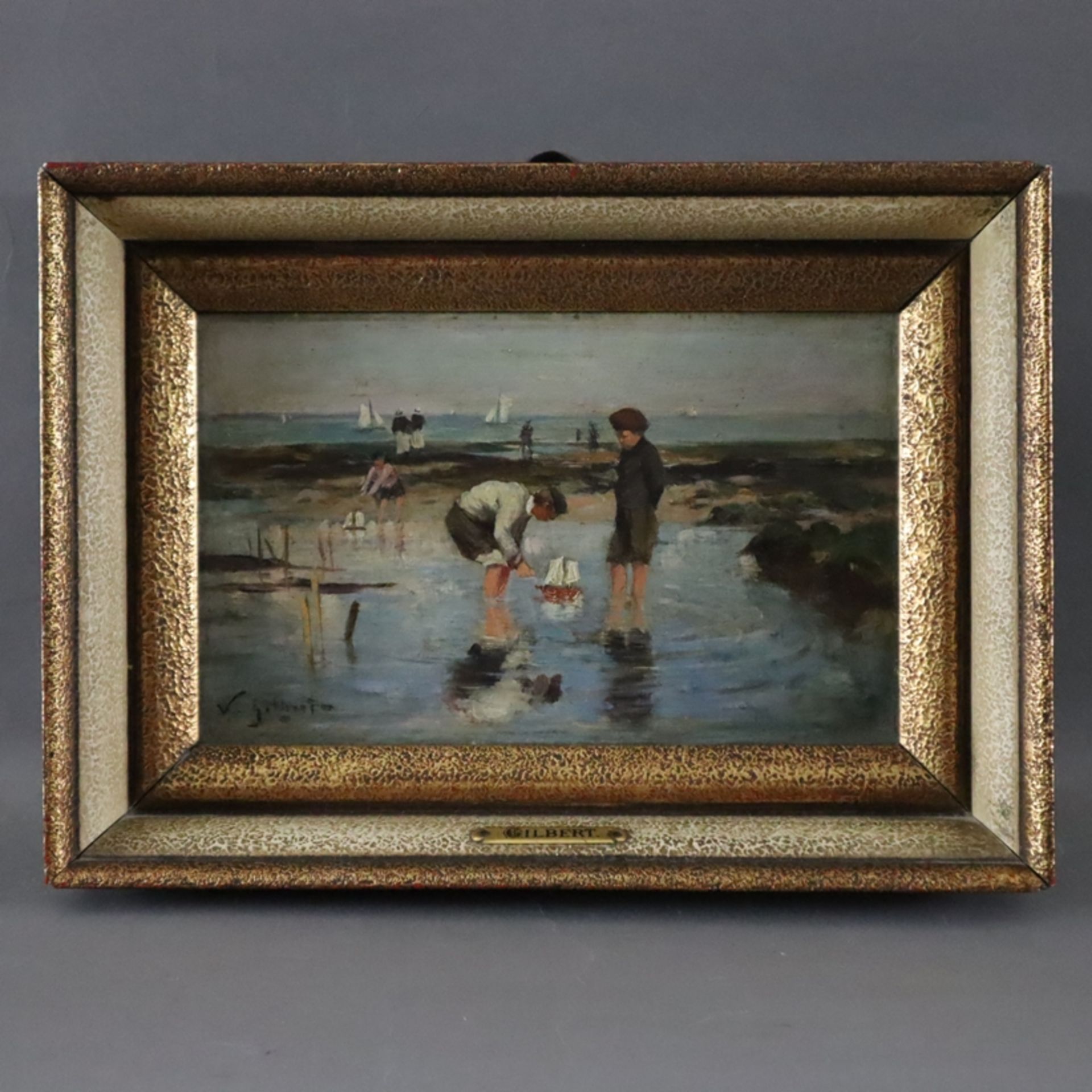 Gilbert, Victor Gabriel (1847 Paris-1935 ebd.) - Spielende Kinder am Meeresstrand, Öl auf Holz, unt - Image 9 of 9