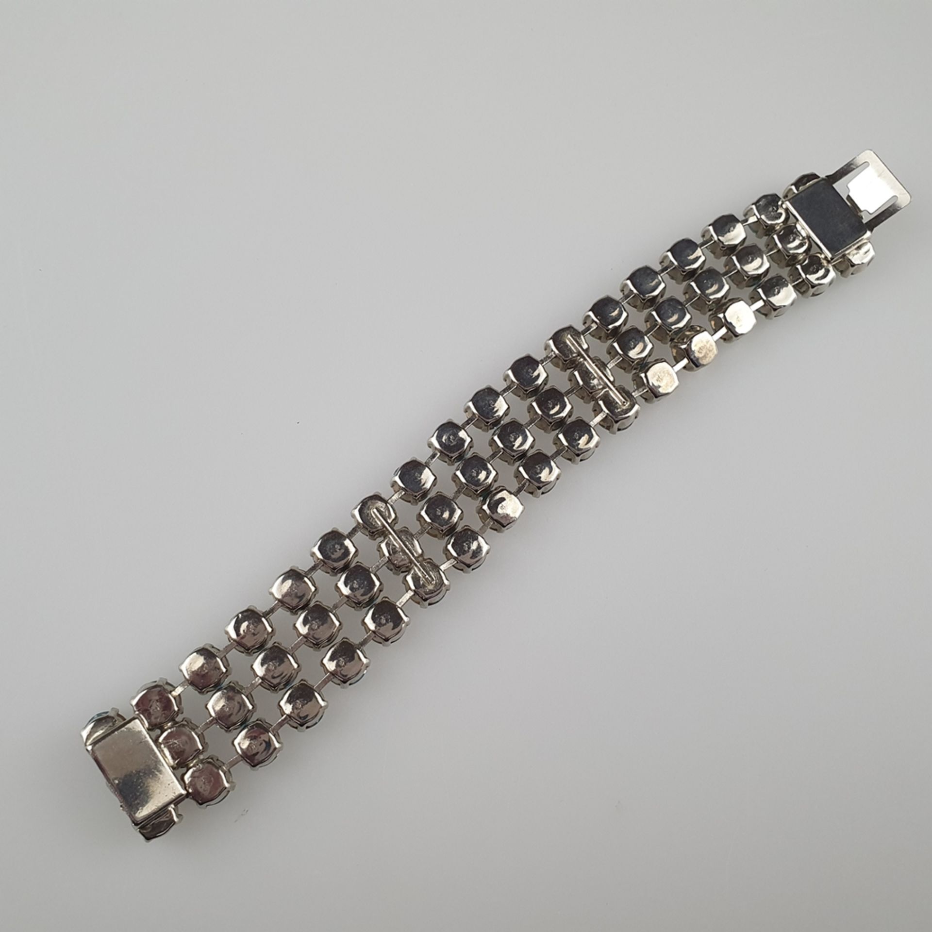 Vintage-Armband - USA, silberfarbenes Metall, dreisträngiges breites Band mit geschliffenen aquamar - Bild 5 aus 6
