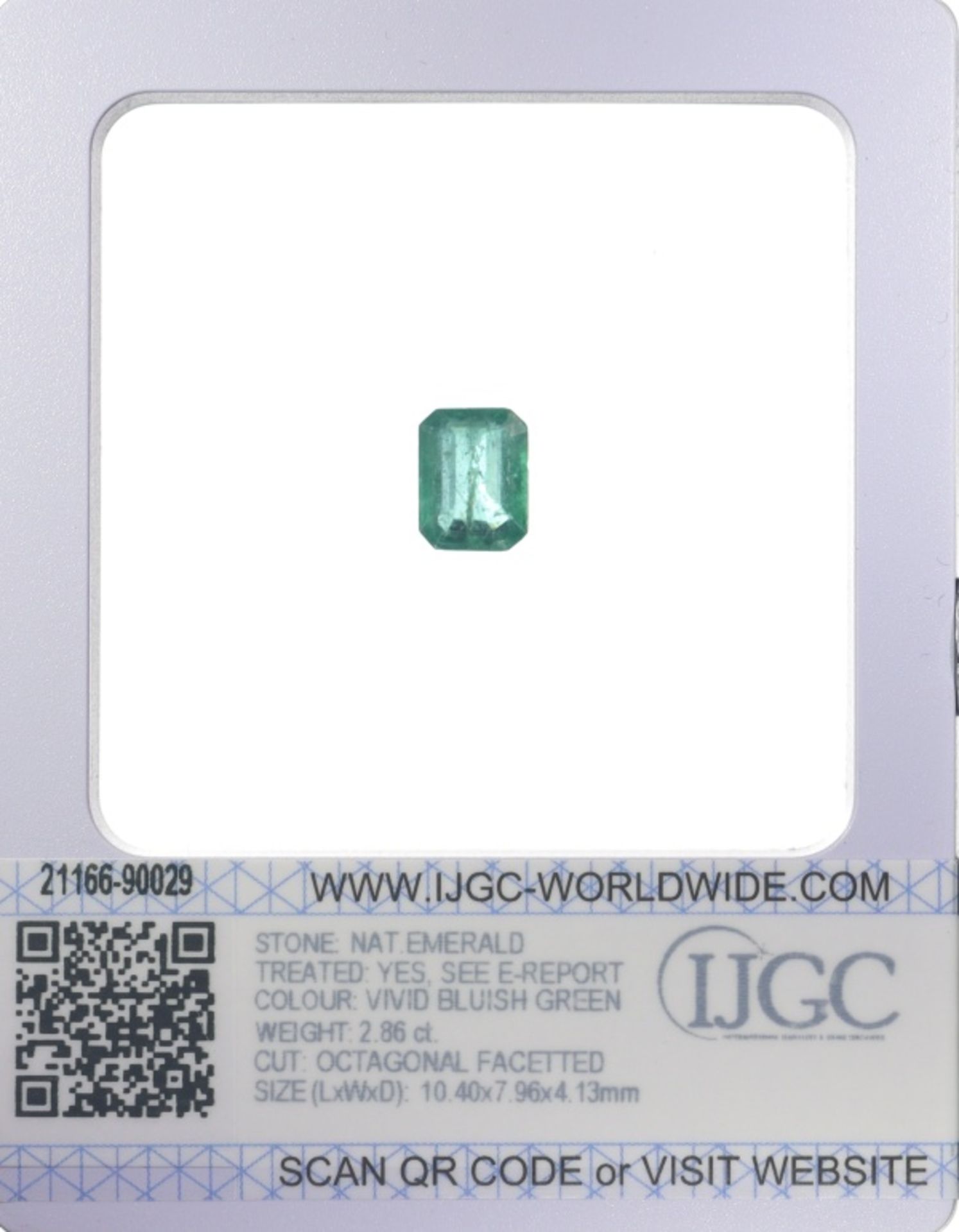Loser Smaragd- 2,86ct., Achteck-Schliff, Maße: 10,40x7,96x4,13mm, in transparenter Box versiegelt,