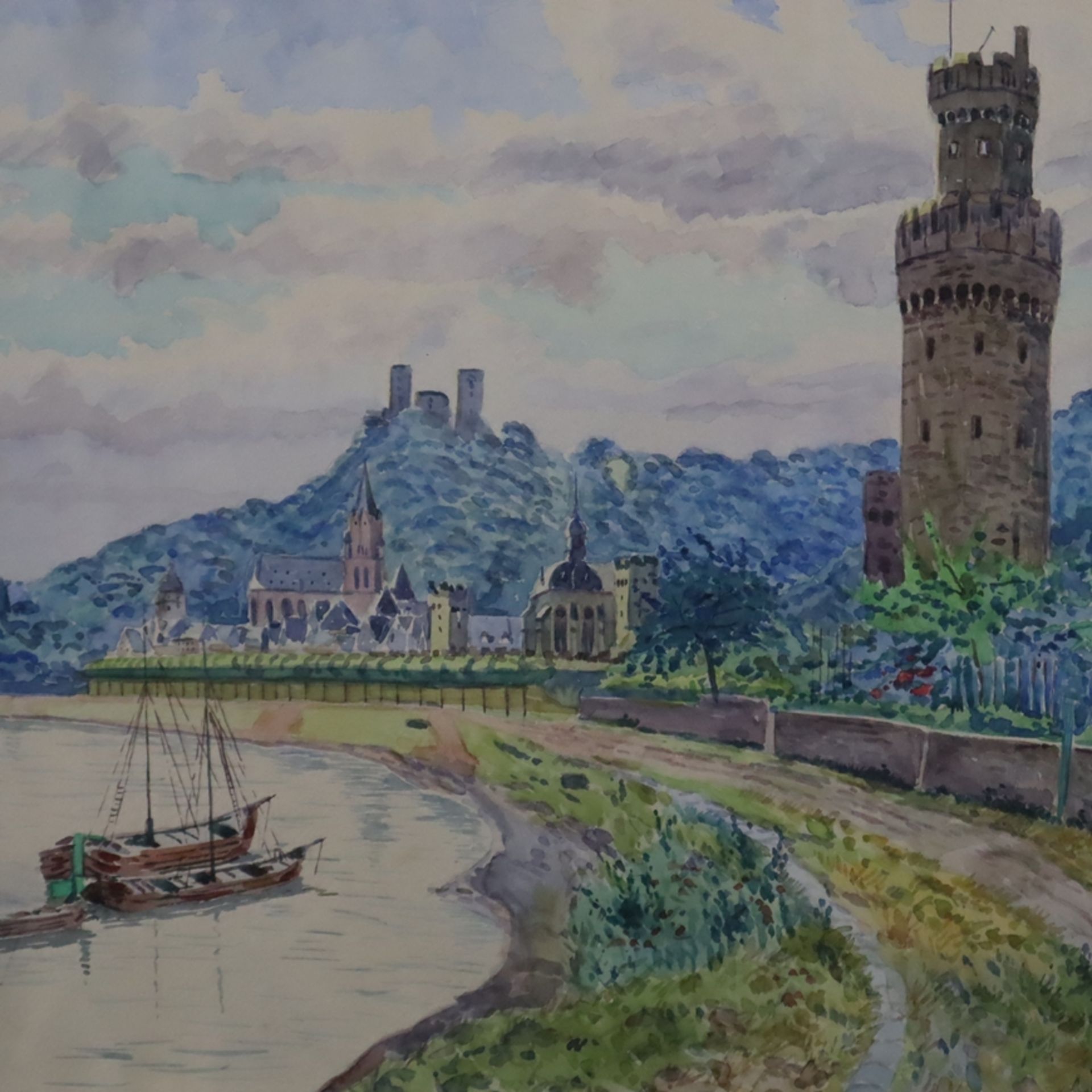 Gansen, Theo (1887 Lebach - 1956 Bonn) - Blick auf den Ochsenturm in Oberwesel am Rhein, Aquarell a - Image 2 of 7