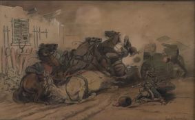 Rumpf, Emil (1860 Frankfurt - 1948 Kronberg) - „Gefechtsszene“, kolorierte Tuschfederzeichnung, unt