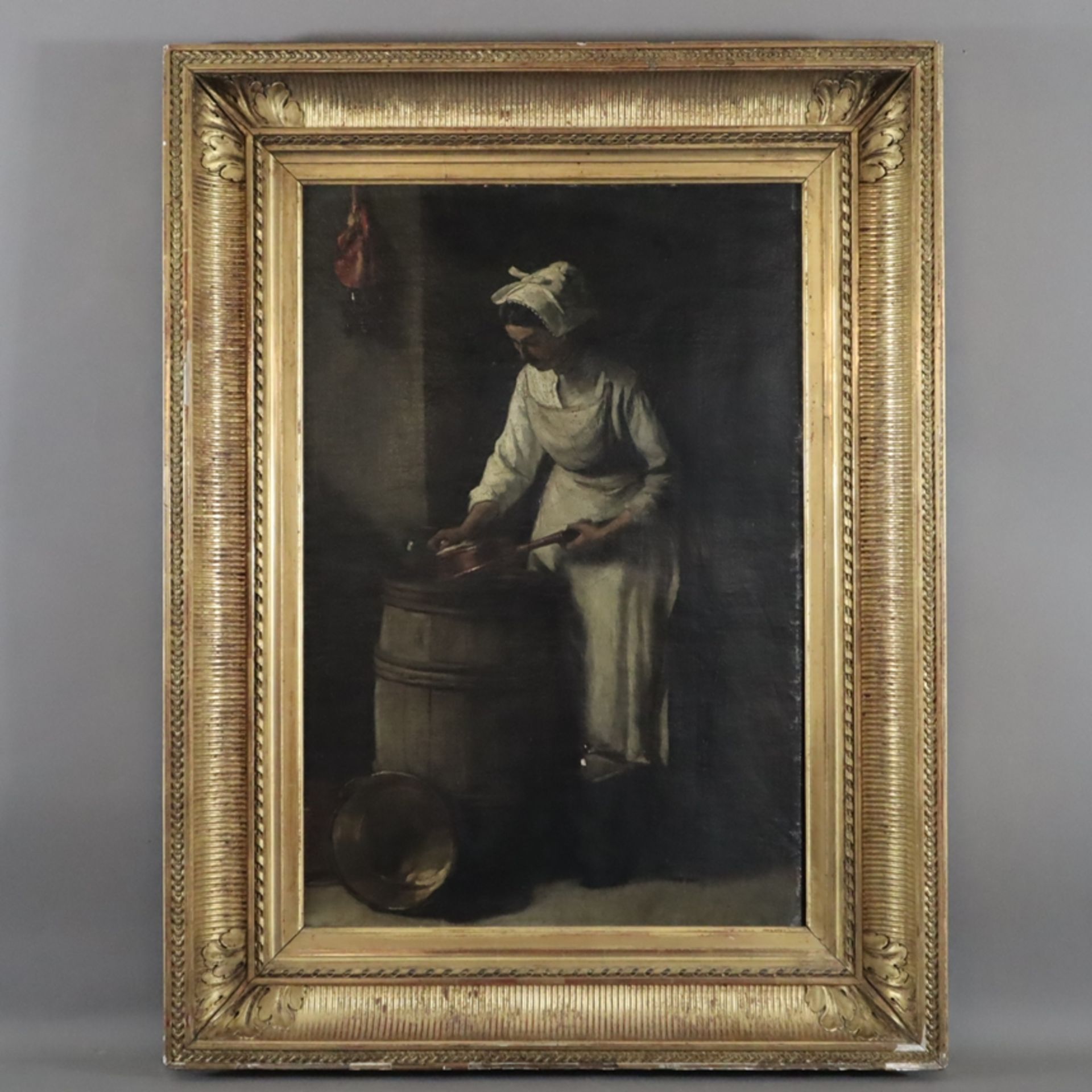 Unbekannter Genremaler (Ende19.Jh./um 1900) - Küchenmagd beim Putzen eines Kupferkessels, Öl auf Le - Bild 13 aus 13