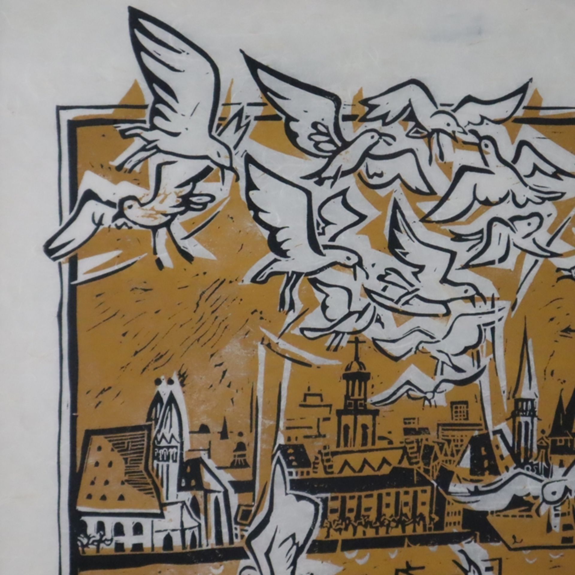 Schleicher, W. (20.Jh.) - Die Wintermöwen von Frankfurt am Main, 1971, Linolschnitt, unten rechts i - Bild 2 aus 6