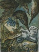 Schuchardt, Dietrich (*1945) - "Die Vögel", Farbradierung, surrealistische Szene aus der 12-teilige