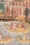 Miniaturmalerei im Moghul-Stil - "Akbars Reise nach Agra", Indien/Persien, feine polychrome Gouache