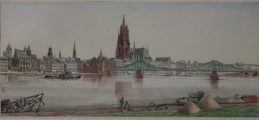 Meyer, Claus (1856-1919) - Ansicht von Frankfurt a.M., handkolorierte Lithografie, unten rechts sig
