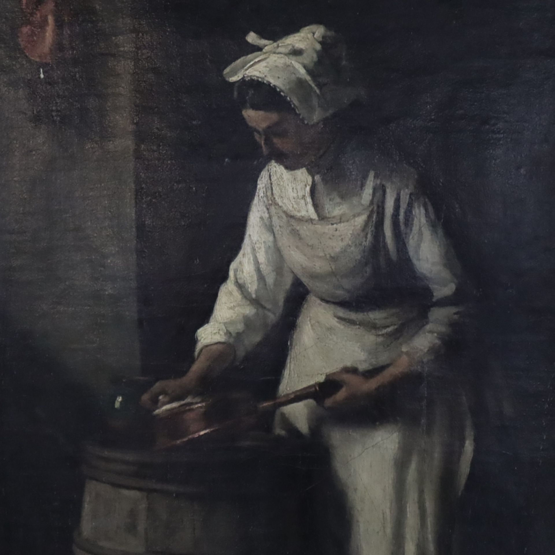 Unbekannter Genremaler (Ende19.Jh./um 1900) - Küchenmagd beim Putzen eines Kupferkessels, Öl auf Le - Bild 2 aus 13